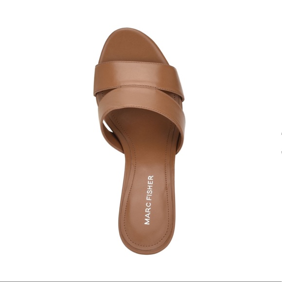 Marc Fisher Queta Peanut Leather Slide Sandals - Picture 7 of 9